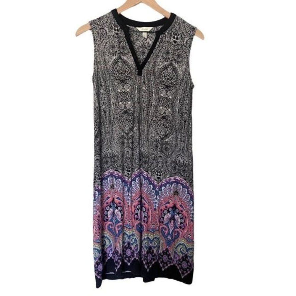 Soma Small Sleeveless Knit Midi Dress Paisley Geometric Pattern Soft Cozy